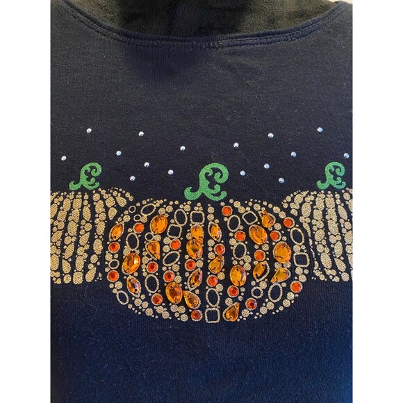 Karen Scott Blouse Halloween Top Sz XL  Glittery Pumpkin Sparkly T-Shirt - Picture 3 of 10